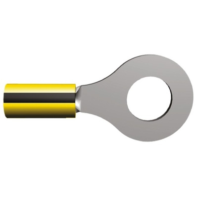 TE Connectivity, PLASTI-GRIP Insulated Ring Terminal, M10 Stud Size, 1mm² to 2.6mm² Wire Size, Black, Yellow