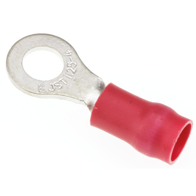 JST, R Insulated Ring Terminal, 4mm Stud Size, 0.25mm² to 1.65mm² Wire Size, Red