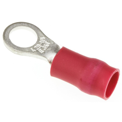 JST, R Insulated Ring Terminal, 4mm Stud Size, 0.25mm² to 1.65mm² Wire Size, Red