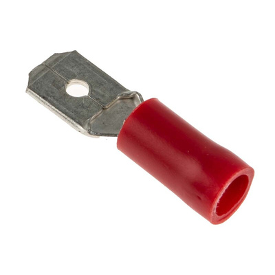 RS PRO Red Insulated Male Spade Connector, Tab, 6.35 x 0.8mm Tab Size, 0.5mm² to 1.5mm²