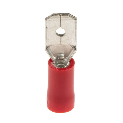 RS PRO Red Insulated Male Spade Connector, Tab, 6.35 x 0.8mm Tab Size, 0.5mm² to 1.5mm²