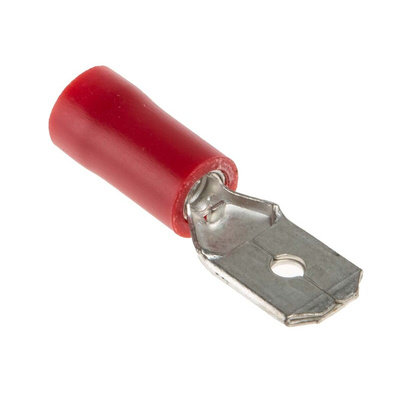 RS PRO Red Insulated Male Spade Connector, Tab, 6.35 x 0.8mm Tab Size, 0.5mm² to 1.5mm²
