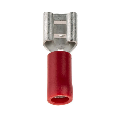 RS PRO Red Insulated Female Spade Connector, Piggyback Terminal, 6.35 x 0.8mm Tab Size, 0.5mm² to 1.5mm²