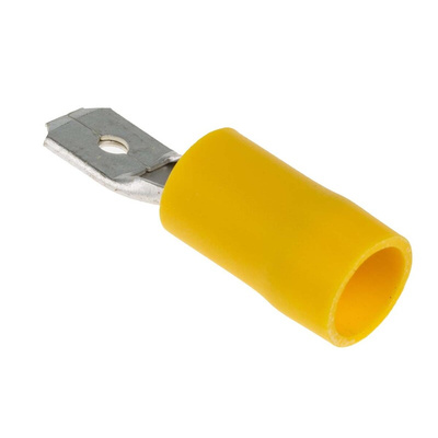 RS PRO Yellow Insulated Male Spade Connector, Tab, 6.35 x 0.8mm Tab Size, 2.5mm² to 6mm²