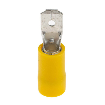 RS PRO Yellow Insulated Male Spade Connector, Tab, 6.35 x 0.8mm Tab Size, 2.5mm² to 6mm²
