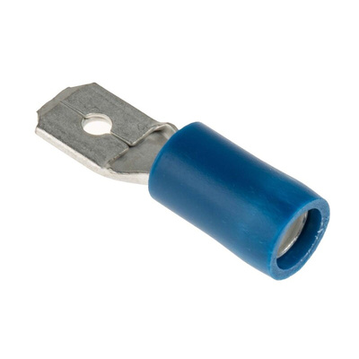 RS PRO Blue Insulated Male Spade Connector, Tab, 6.35 x 0.8mm Tab Size, 1.5mm² to 2.5mm²