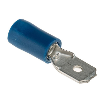 RS PRO Blue Insulated Male Spade Connector, Tab, 6.35 x 0.8mm Tab Size, 1.5mm² to 2.5mm²