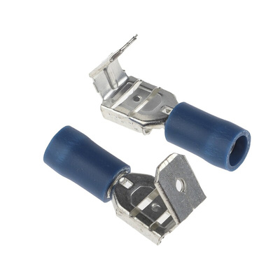 RS PRO Blue Insulated Female Spade Connector, Piggyback Terminal, 6.35 x 0.8mm Tab Size, 1.5mm² to 2.5mm²