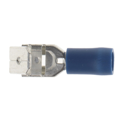 RS PRO Blue Insulated Female Spade Connector, Piggyback Terminal, 6.35 x 0.8mm Tab Size, 1.5mm² to 2.5mm²