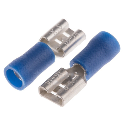 RS PRO Blue Insulated Female Spade Connector, Receptacle, 6.35 x 0.8mm Tab Size, 1.5mm² to 2.5mm²