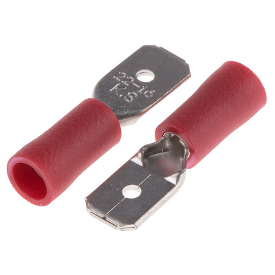 RS PRO Red Insulated Male Spade Connector, Tab, 6.35 x 0.8mm Tab Size, 0.5mm² to 1.5mm²