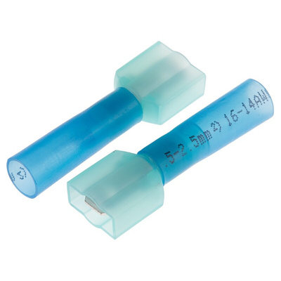 RS PRO Blue Insulated Male Spade Connector, Tab, 6.35 x 0.8mm Tab Size, 1.5mm² to 2.5mm²