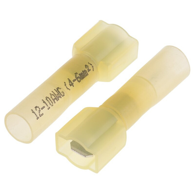 RS PRO Yellow Insulated Male Spade Connector, Tab, 6.35 x 0.8mm Tab Size, 4mm² to 6mm²