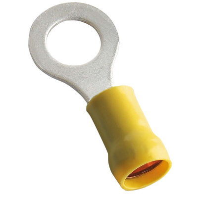 MECATRACTION, S Insulated Ring Terminal, M6 Stud Size to 6mm² Wire Size, Yellow