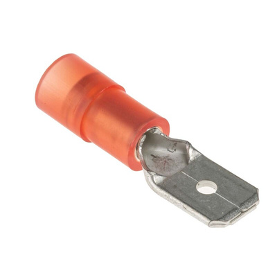 RS PRO Red Insulated Male Spade Connector, 0.8 x 6.35mm Tab Size, 0.5mm² to 1.5mm²
