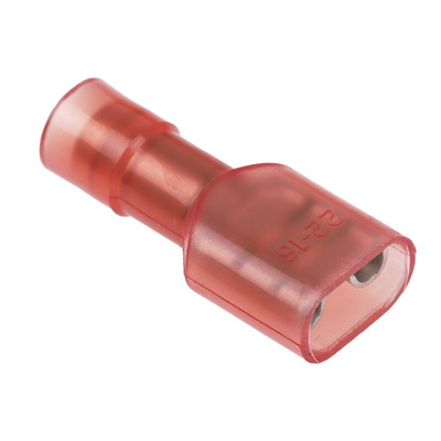 RS PRO Red Insulated Female Spade Connector, Double Crimp, 6.35 x 0.8mm Tab Size, 0.5mm² to 1.5mm²