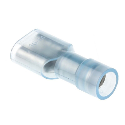 RS PRO Blue Insulated Female Spade Connector, Double Crimp, 6.35 x 0.8mm Tab Size, 1.5mm² to 2.5mm²