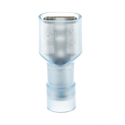 RS PRO Blue Insulated Female Spade Connector, Double Crimp, 6.35 x 0.8mm Tab Size, 1.5mm² to 2.5mm²