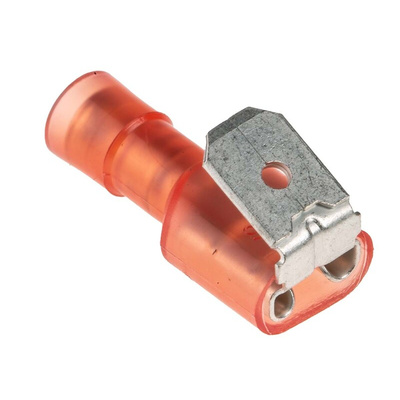 RS PRO Red Insulated Female Spade Connector, Piggyback Terminal, 6.3 x 0.8mm Tab Size, 0.5mm² to 1.5mm²