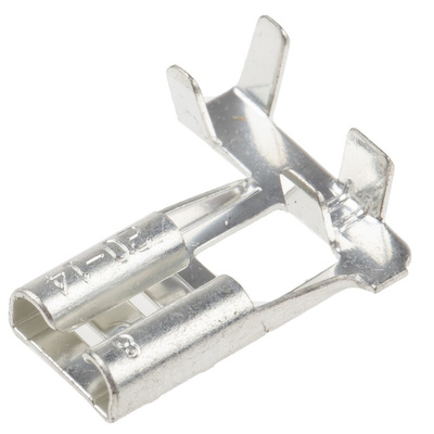 RS PRO Grey Uninsulated Female Spade Connector, Flag Terminal, 6.35 x 0.8mm Tab Size, 1.5mm² to 2.5mm²
