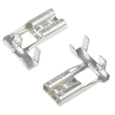 RS PRO Grey Uninsulated Female Spade Connector, Flag Terminal, 6.35 x 0.8mm Tab Size, 1.5mm² to 2.5mm²