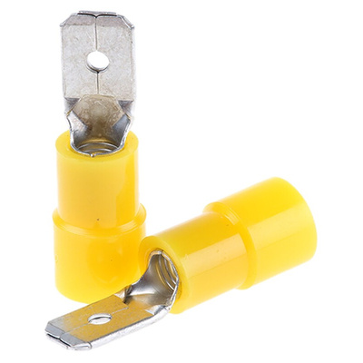 RS PRO Yellow Insulated Male Spade Connector, Tab, 0.8 x 6.35mm Tab Size, 4mm² to 6mm²
