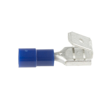 RS PRO Blue Insulated Female Spade Connector, Piggyback Terminal, 6.35 x 0.8mm Tab Size, 1.5mm² to 2.5mm²