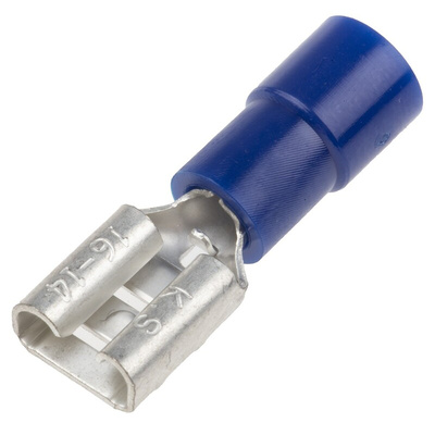 RS PRO Blue Insulated Female Spade Connector, Receptacle, 6.35 x 0.8mm Tab Size, 1.5mm² to 2.5mm²