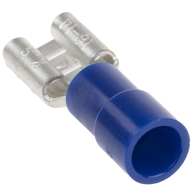 RS PRO Blue Insulated Female Spade Connector, Receptacle, 6.35 x 0.8mm Tab Size, 1.5mm² to 2.5mm²