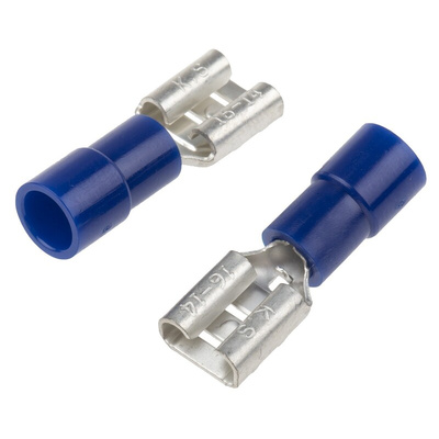RS PRO Blue Insulated Female Spade Connector, Receptacle, 6.35 x 0.8mm Tab Size, 1.5mm² to 2.5mm²