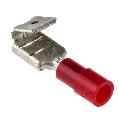 RS PRO Red Insulated Female Spade Connector, Piggyback Terminal, 6.35 x 0.8mm Tab Size, 0.5mm² to 1.5mm²