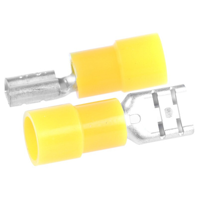 RS PRO Yellow Insulated Female Spade Connector, Receptacle, 6.35 x 0.8mm Tab Size, 4mm² to 6mm²