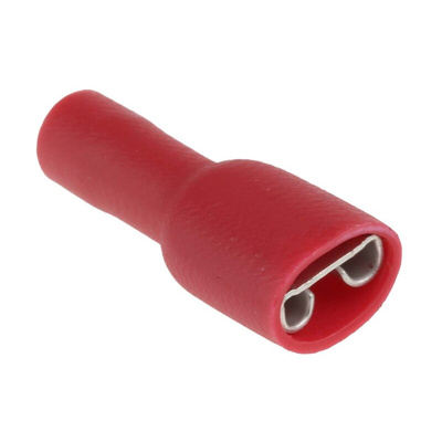 RS PRO Red Insulated Female Spade Connector, Double Crimp, 6.35 x 0.8mm Tab Size, 0.5mm² to 1.5mm²