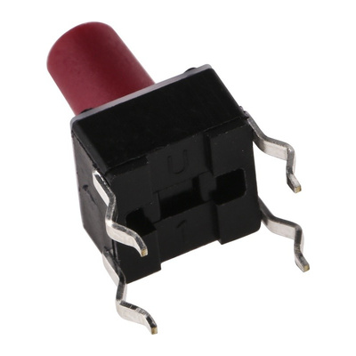 Red Button Tactile Switch, Single Pole Single Throw (SPST) 50 mA @ 24 V dc 5.9mm
