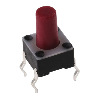 Red Button Tactile Switch, Single Pole Single Throw (SPST) 50 mA @ 24 V dc 5.9mm