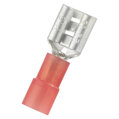 RS PRO Red Insulated Female Spade Connector, Receptacle, 0.8 x 6.35mm Tab Size, 0.5mm² to 1.5mm²