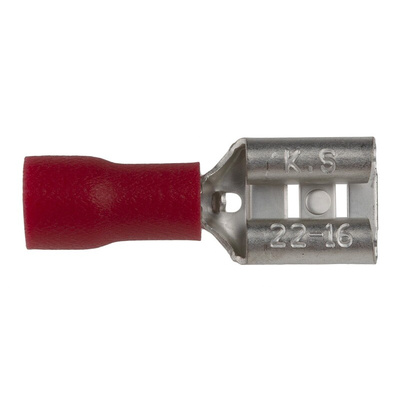 RS PRO Red Insulated Female Spade Connector, Receptacle, 0.8 x 6.35mm Tab Size, 0.5mm² to 1.5mm²