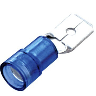 RS PRO Blue Insulated Male Spade Connector, Tab, 0.8 x 6.35mm Tab Size, 1.5mm² to 2.5mm²