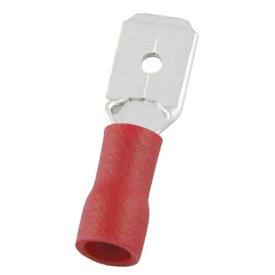 RS PRO Red Insulated Male Spade Connector, Tab, 0.8 x 6.35mm Tab Size, 0.5mm² to 1.5mm²