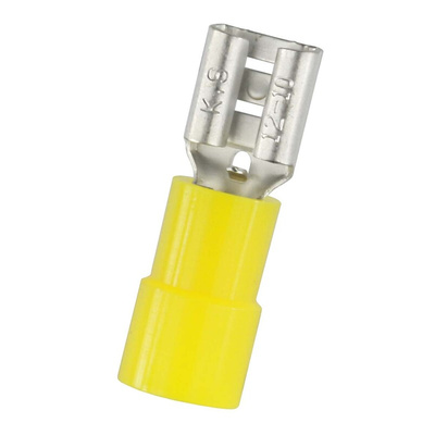 RS PRO Yellow Insulated Female Spade Connector, Receptacle, 0.8 x 6.35mm Tab Size