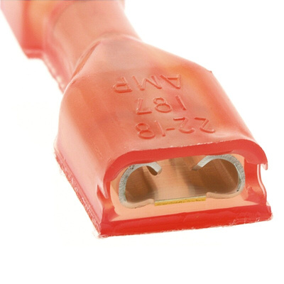 TE Connectivity Ultra-Fast .187 Red Insulated Female Spade Connector, Receptacle, 4.75 x 0.51mm Tab Size, 0.3mm² to