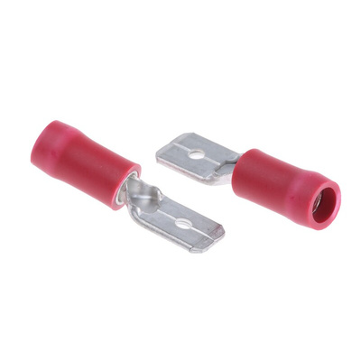 JST FVDDM Red Insulated Male Spade Connector, Tab, 6.3 x 0.8mm Tab Size, 0.25mm² to 1.65mm²