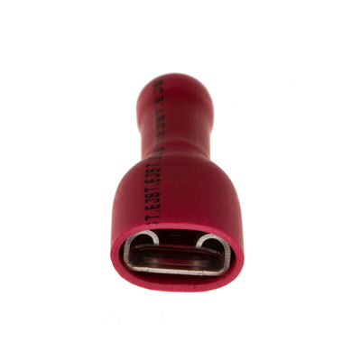JST FLVDDF Red Insulated Female Spade Connector, Receptacle, 6.35 x 0.8mm Tab Size, 0.25mm² to 1.65mm²