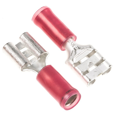 TE Connectivity PIDG FASTON .250 Red Insulated Female Spade Connector, Receptacle, 6.35 x 0.81mm Tab Size, 0.3mm² to