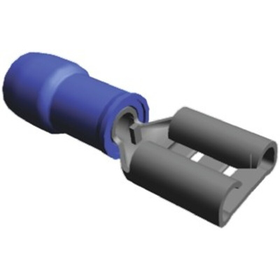 TE Connectivity PIDG FASTON .250 Blue Insulated Female Spade Connector, Receptacle, 6.35 x 0.81mm Tab Size, 1.3mm² to