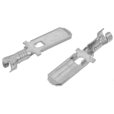 TE Connectivity FASTON .250 Uninsulated Male Spade Connector, Tab, 6 x 0.8mm Tab Size, 0.5mm² to 2.27mm²