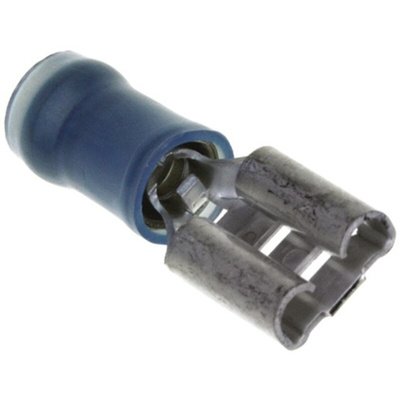 TE Connectivity PIDG FASTON .250 Blue Insulated Female Spade Connector, Receptacle, 6.35 x 0.81mm Tab Size, 1.3mm² to