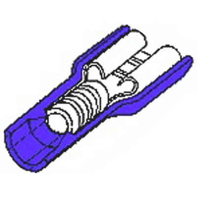 Molex InsulKrimp 19005 Blue Insulated Female Spade Connector, Receptacle, 6.35 x 0.81mm Tab Size, 1.3mm² to 2mm²