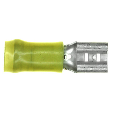 TE Connectivity PIDG FASTON .250 Yellow Insulated Female Spade Connector, Receptacle, 0.3 x 0.032in Tab Size, 3mm² to