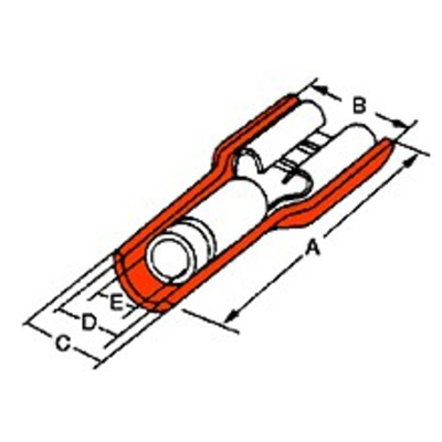 Molex Avikrimp 19002 Red Insulated Female Spade Connector, Receptacle, 6.35 x 0.81mm Tab Size